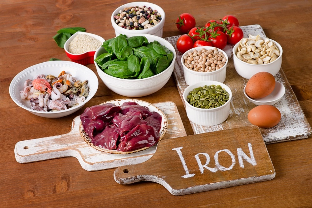 Foods,High,In,Iron,,Including,Eggs,,Nuts,,Spinach,,Beans,,Seafood,