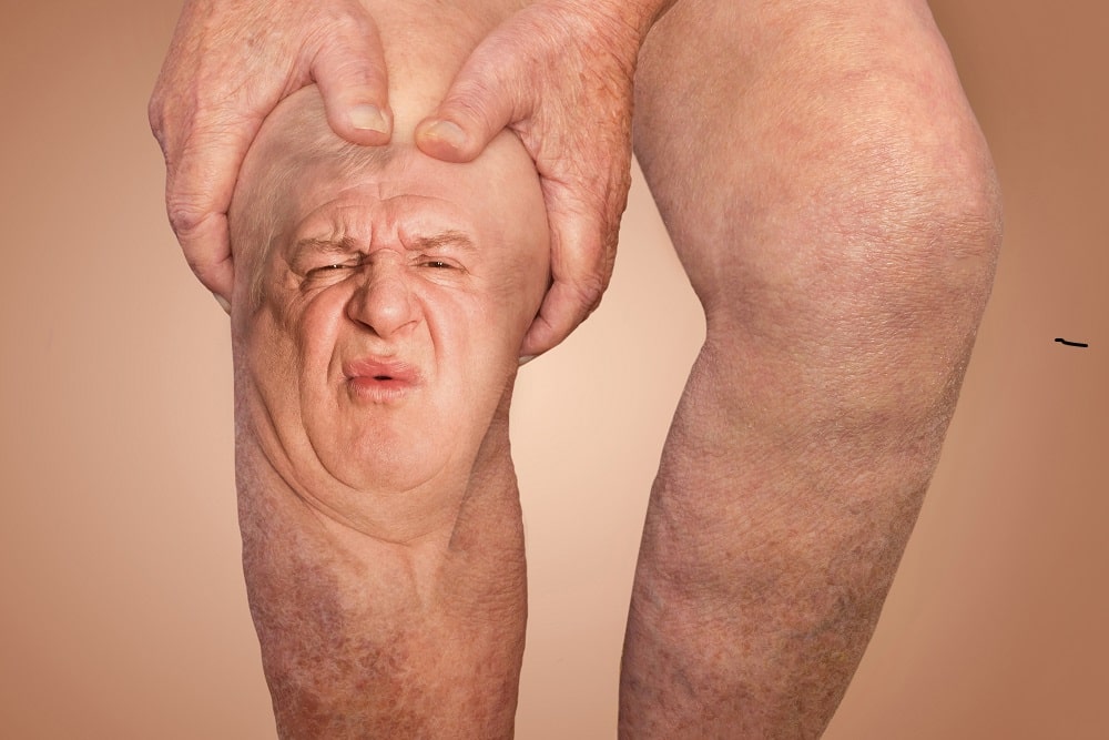 Senior,Man,Holding,The,Knee,With,Pain.,Collage.,Concept,Of